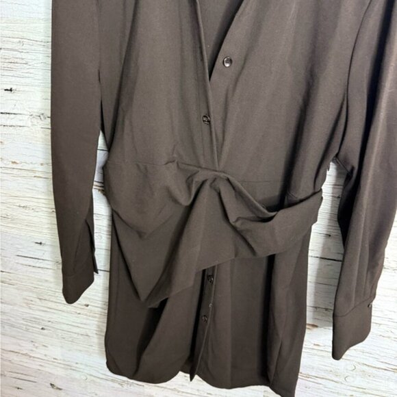 Zara Brown Cuffed Sleeve Dress collar long sleeve mini size large - Picture 2 of 7